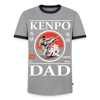 Kenpo Karate Dad Design with Karateka and Kanji - Men's Ringer Shirt - grey/navy  - Front - AI Model Female 172 light (172cm) & AI Model Male 178 light (178cm)