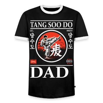 Tang-so-Do Dad Design with Karateka - Men's Ringer Shirt - black/white - Front - AI Model Female 172 light (172cm) & AI Model Male 178 light (178cm)