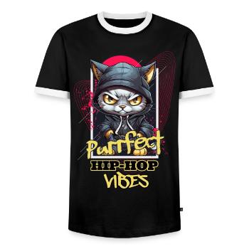 Chat Hip Hop Rap Rappeur DJ Ghetto Crew Gangster - T-shirt contrasté Homme - noir/blanc - Devant - AI Model Female 172 light (172cm) & AI Model Male 178 light (178cm)
