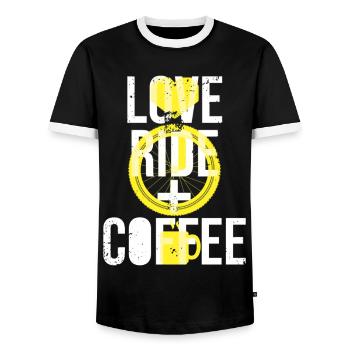 Love Ride Coffee Graphic Design Cycling Enthusiasts - Men's Ringer Shirt - black/white - Front - AI Model Female 172 light (172cm) & AI Model Male 178 light (178cm)