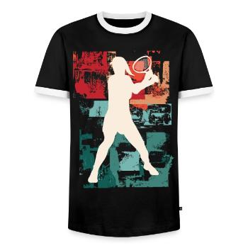 Tennis Tennis Player Woman Sport Vintage Retro - Men's Ringer Shirt - black/white - Front - AI Model Female 172 light (172cm) & AI Model Male 178 light (178cm)