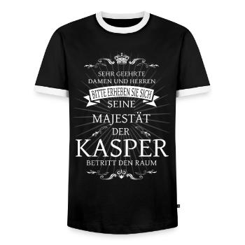 Seine Majestät der Kasper betritt den Raum - Männer Kontrast-T-Shirt - Schwarz/Weiß - Vorne - AI Model Female 172 light (172cm) & AI Model Male 178 light (178cm)