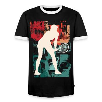 Tennis Tennis Player Woman Sport Vintage Retro - Men's Ringer Shirt - black/white - Front - AI Model Female 172 light (172cm) & AI Model Male 178 light (178cm)