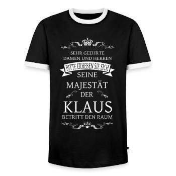 Seine Majestät der Klaus betritt den Raum - Männer Kontrast-T-Shirt - Schwarz/Weiß - Vorne - AI Model Female 172 light (172cm) & AI Model Male 178 light (178cm)