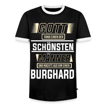 Burghard the Most Beautiful Man Shaped by God Design - Men's Ringer Shirt - black/white - Front - AI Model Female 172 light (172cm) & AI Model Male 178 light (178cm)