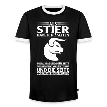 Als STIER habe ich 3 Seiten... Sternzeichen - Männer Kontrast-T-Shirt - Schwarz/Weiß - Vorne - AI Model Female 172 light (172cm) & AI Model Male 178 light (178cm)