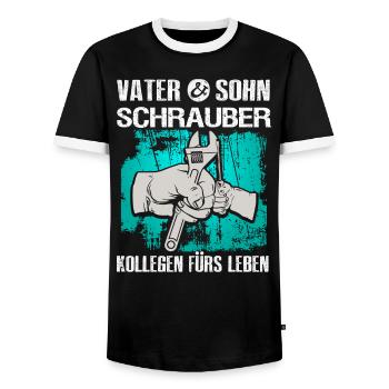 Mechaniker - Vater und Sohn Schrauber - Männer Kontrast-T-Shirt - Schwarz/Weiß - Vorne - AI Model Female 172 light (172cm) & AI Model Male 178 light (178cm)