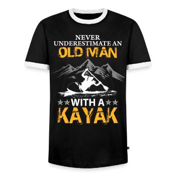 Old man with a kayak - Men's Ringer Shirt - black/white - Front - AI Model Female 172 light (172cm) & AI Model Male 178 light (178cm)
