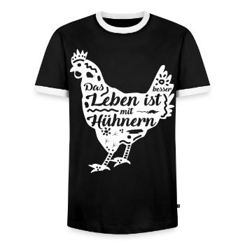 Huhn | Henne | Das Leben ist besser mit Hühnern - Männer Kontrast-T-Shirt - Schwarz/Weiß - Vorne - AI Model Female 172 light (172cm) & AI Model Male 178 light (178cm)