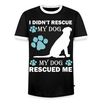 Sauvée de chien d'abri rue Chien Chien - T-shirt contrasté Homme - noir/blanc - Devant - AI Model Female 172 light (172cm) & AI Model Male 178 light (178cm)