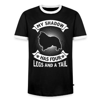 MY SHADOW Shetland Sheltie - T-shirt contrasté Homme - noir/blanc - Devant - AI Model Female 172 light (172cm) & AI Model Male 178 light (178cm)