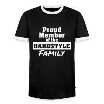 Hardstyle Family | Hardstyle merchandise - Men's Ringer Shirt - black/white - Front - AI Model Female 172 light (172cm) & AI Model Male 178 light (178cm)