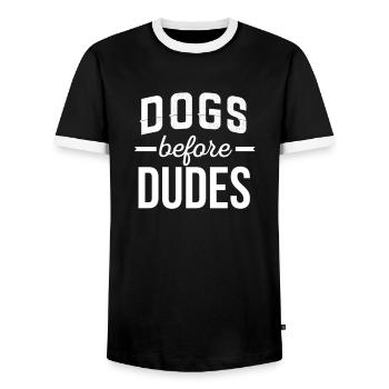 Drôle de chien Chiens Design avant de dudes - T-shirt contrasté Homme - noir/blanc - Devant - AI Model Female 172 light (172cm) & AI Model Male 178 light (178cm)