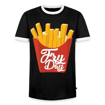 Fryday Fries Fries - Men's Ringer Shirt - black/white - Front - AI Model Female 172 light (172cm) & AI Model Male 178 light (178cm)