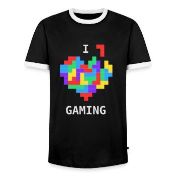 I love gaming! (Gift) - Men's Ringer Shirt - black/white - Front - AI Model Female 172 light (172cm) & AI Model Male 178 light (178cm)