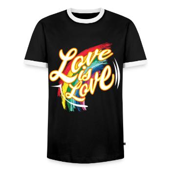 CSD T-Shirt love is love - Men's Ringer Shirt - black/white - Front - AI Model Female 172 light (172cm) & AI Model Male 178 light (178cm)