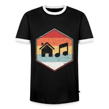 House Music - Men's Ringer Shirt - black/white - Front - AI Model Female 172 light (172cm) & AI Model Male 178 light (178cm)