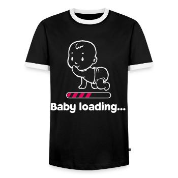 Bébé enceinte bébé ventre grossesse Parents - T-shirt contrasté Homme - noir/blanc - Devant - AI Model Female 172 light (172cm) & AI Model Male 178 light (178cm)