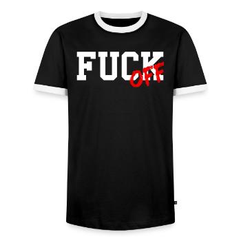Fuck off, piss you, gift - Men's Ringer Shirt - black/white - Front - AI Model Female 172 light (172cm) & AI Model Male 178 light (178cm)