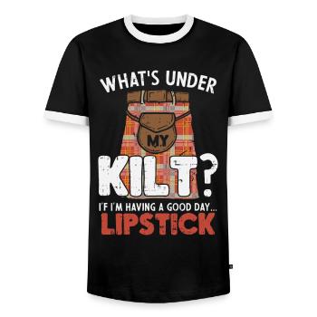 Bonne journée Quand le rouge à lèvres sous le kilt - T-shirt contrasté Homme - noir/blanc - Devant - AI Model Female 172 light (172cm) & AI Model Male 178 light (178cm)