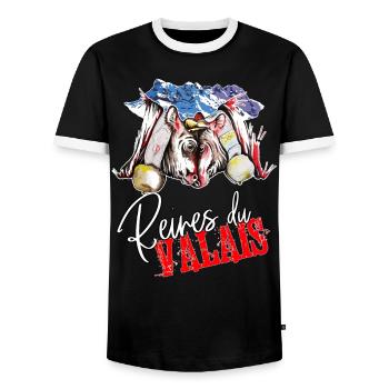 Vache d'hérens, eringer ,Reines du Valais - T-shirt contrasté Homme - noir/blanc - Devant - AI Model Female 172 light (172cm) & AI Model Male 178 light (178cm)