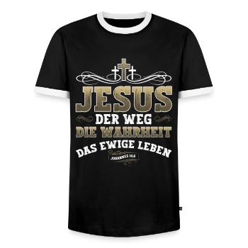 Jesus Christus Bibelvers Weg Wahrheit Leben Christ - Männer Kontrast-T-Shirt - Schwarz/Weiß - Vorne - AI Model Female 172 light (172cm) & AI Model Male 178 light (178cm)