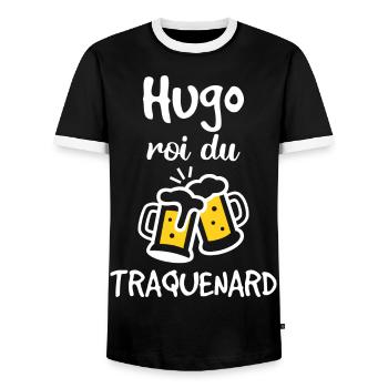 Hugo Roi Du Traquenard - Humour De Hugo - T-shirt contrasté Homme - noir/blanc - Devant - AI Model Female 172 light (172cm) & AI Model Male 178 light (178cm)