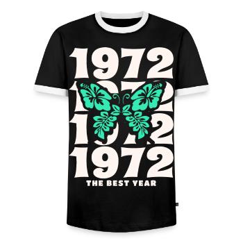 Groovy und Vintage 1972 50-jähriges Jubiläum - Männer Kontrast-T-Shirt - Schwarz/Weiß - Vorne - AI Model Female 172 light (172cm) & AI Model Male 178 light (178cm)