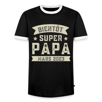 Bientôt Super Papa Mars 2023 cadeau Futur Papa - T-shirt contrasté Homme - noir/blanc - Devant - AI Model Female 172 light (172cm) & AI Model Male 178 light (178cm)