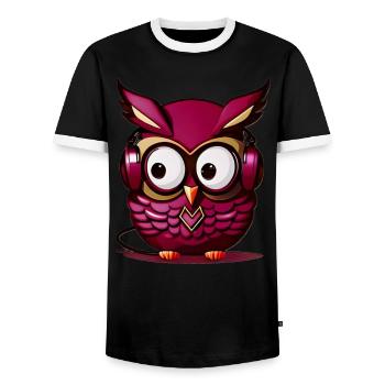 Owl Dark Purple Headphones - Men's Ringer Shirt - black/white - Front - AI Model Female 172 light (172cm) & AI Model Male 178 light (178cm)