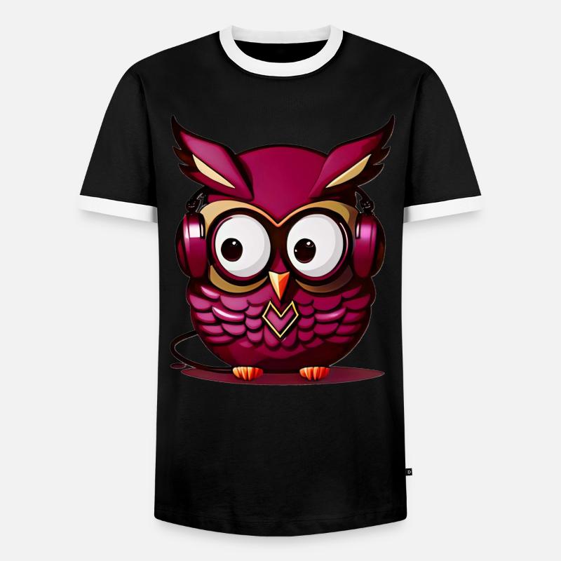 Eule dunkellila Kopfhörer - Männer Kontrast-T-Shirt - Schwarz/Weiß