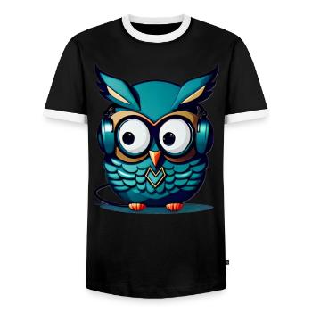 Eule türkis Kopfhörer - Männer Kontrast-T-Shirt - Schwarz/Weiß - Vorne - AI Model Female 172 light (172cm) & AI Model Male 178 light (178cm)