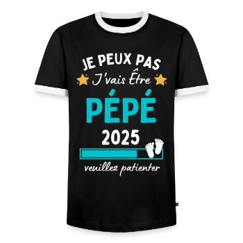 Je peux Pépé en 2025 Cadeau Futur Papy - T-shirt contrasté Homme - noir/blanc - Devant - AI Model Female 172 light (172cm) & AI Model Male 178 light (178cm)