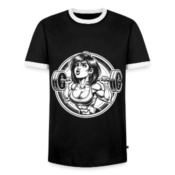 Comic Strength Athlete Design - Bodybuilding Woman - Men's Ringer Shirt - black/white - Front - AI Model Female 172 light (172cm) & AI Model Male 178 light (178cm)