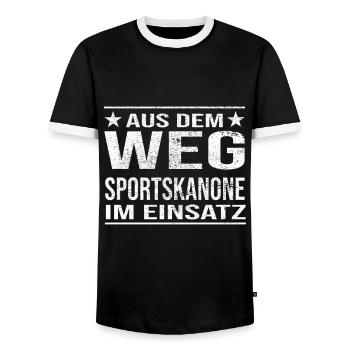 Out of the Way Sports Cannon in Action Design - Men's Ringer Shirt - black/white - Front - AI Model Female 172 light (172cm) & AI Model Male 178 light (178cm)