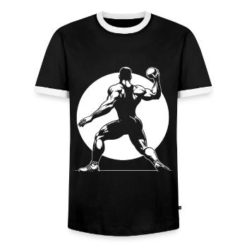 Shot put – strength. Technology. Precision. - Men's Ringer Shirt - black/white - Front - AI Model Female 172 light (172cm) & AI Model Male 178 light (178cm)