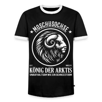 Moschusochse König der Arktis - Unaufhaltsam! - Männer Kontrast-T-Shirt - Schwarz/Weiß - Vorne - AI Model Female 172 light (172cm) & AI Model Male 178 light (178cm)