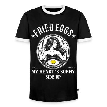 Fried Egg – My Heart's Sunny Side Up Design - Men's Ringer Shirt - black/white - Front - AI Model Female 172 light (172cm) & AI Model Male 178 light (178cm)