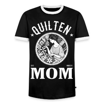 Quilting Mom – Love, Fabric & Sewing Art - Men's Ringer Shirt - black/white - Front - AI Model Female 172 light (172cm) & AI Model Male 178 light (178cm)