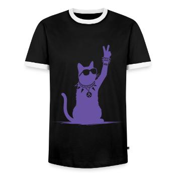 Purple Rocker Cat Silhouettes Design - Men's Ringer Shirt - black/white - Front - AI Model Female 172 light (172cm) & AI Model Male 178 light (178cm)