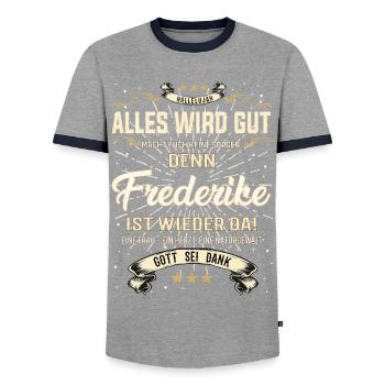 Alles wird gut denn Frederike Ist da Outfit - Männer Kontrast-T-Shirt - Grau/Navy  - Vorne - AI Model Female 172 light (172cm) & AI Model Male 178 light (178cm)