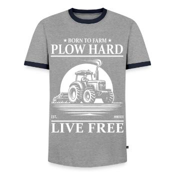 tracteur cool, né pour cultiver, labourer dur, vivre libre - T-shirt contrasté Homme - gris/marine  - Devant - AI Model Female 172 light (172cm) & AI Model Male 178 light (178cm)