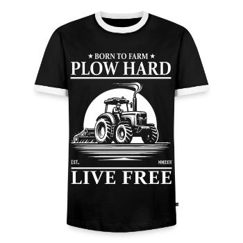tracteur cool, né pour cultiver, labourer dur, vivre libre - T-shirt contrasté Homme - noir/blanc - Devant - AI Model Female 172 light (172cm) & AI Model Male 178 light (178cm)