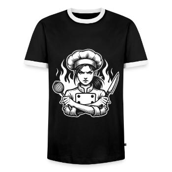 Cool chef design for the female chef - Men's Ringer Shirt - black/white - Front - AI Model Female 172 light (172cm) & AI Model Male 178 light (178cm)