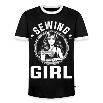 Seamstress Design – Sewing Girl with Style - Men's Ringer Shirt - black/white - Front - AI Model Female 172 light (172cm) & AI Model Male 178 light (178cm)