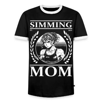 Swimming Mom – Japanese Comic Style - Men's Ringer Shirt - black/white - Front - AI Model Female 172 light (172cm) & AI Model Male 178 light (178cm)