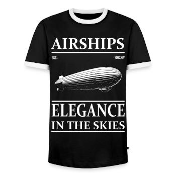 Zeppelin Design, Airship Love with Retro Charm - Men's Ringer Shirt - black/white - Front - AI Model Female 172 light (172cm) & AI Model Male 178 light (178cm)