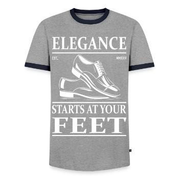 Lackschuhe Design – Glänzend und Elegant - Männer Kontrast-T-Shirt - Grau/Navy  - Vorne - AI Model Female 172 light (172cm) & AI Model Male 178 light (178cm)