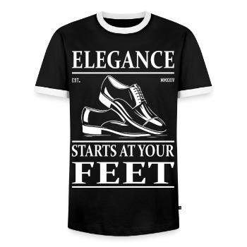 Lackschuhe Design – Glänzend und Elegant - Männer Kontrast-T-Shirt - Schwarz/Weiß - Vorne - AI Model Female 172 light (172cm) & AI Model Male 178 light (178cm)