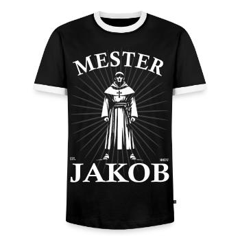 Meister Jakob Design – Kinderlied mit Herz - Männer Kontrast-T-Shirt - Schwarz/Weiß - Vorne - AI Model Female 172 light (172cm) & AI Model Male 178 light (178cm)